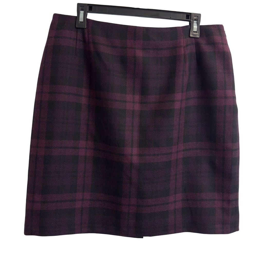 Jones New York Purple Plaid Wool Pencil Skirt 16 Worsted Woolmark Made in USA